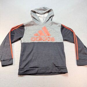 adidas Boys Hoodie Youth L 14/16 Gray/Orange Logo Pullover Athletic Sweatshirt